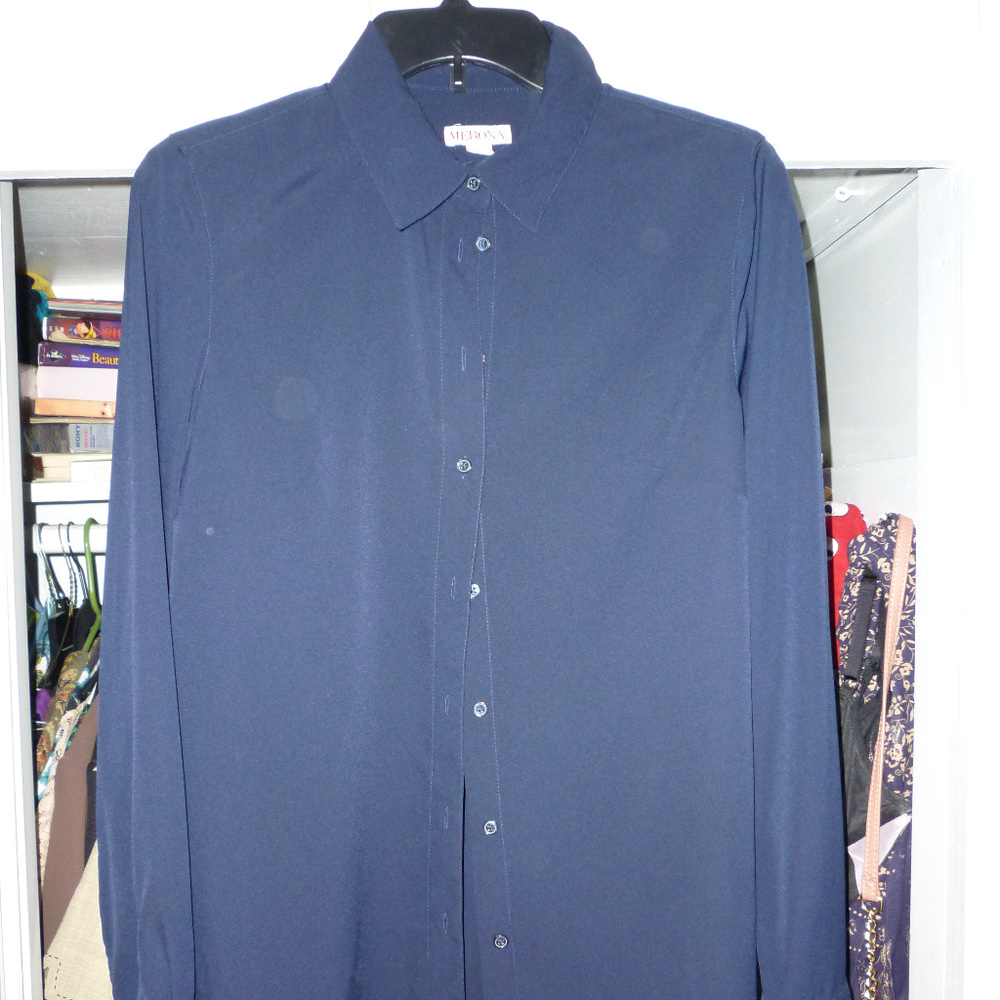 Merona M long sleeve button top polyester navy